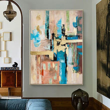 Load image into Gallery viewer, Brown Beige Blue Abstract Painting Gold Leaf Art Canvas Wp060
