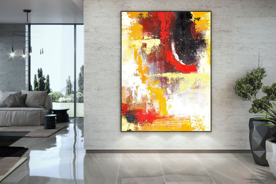 Brown Yellow Red Modern Wall Art White Abstract Painting Kp108