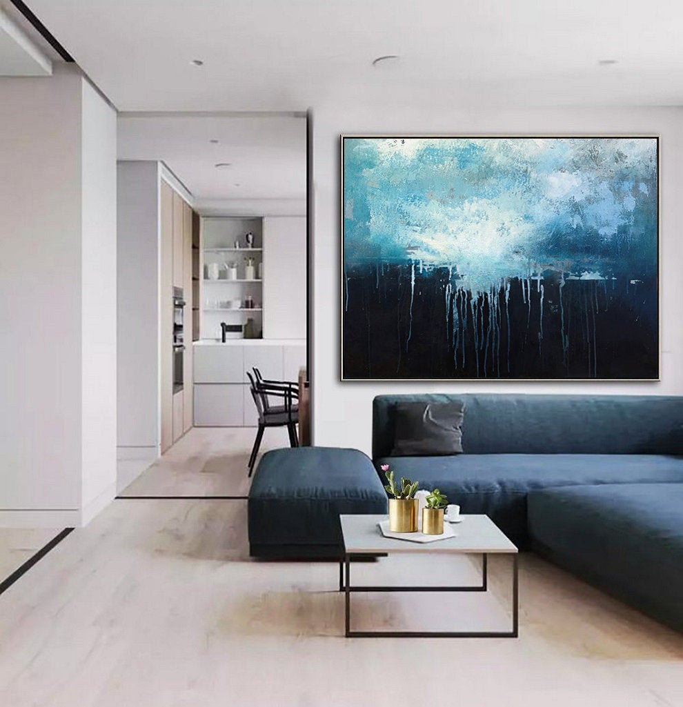Dark Blue Abstract Canvas Painting Sky Landscape Oil Painting Sp079