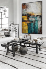 Load image into Gallery viewer, Dark Blue Yellow Gray Abstract Painting Hand Painted Textured Painting Wp057
