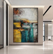 Load image into Gallery viewer, Dark Blue Yellow Gray Abstract Painting Hand Painted Textured Painting Wp057
