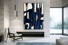 Load image into Gallery viewer, Deep Blue Beige White Abstract Painting Large Artwork Kp092
