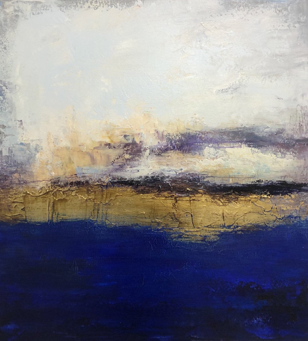 Deep Blue White Gold Abstract Painting Original Artwork Sp023