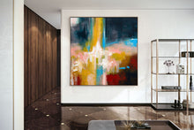 Load image into Gallery viewer, Deep Blue Yellow Pink Painting on Canvas Contemporary Abstract Art Kp081
