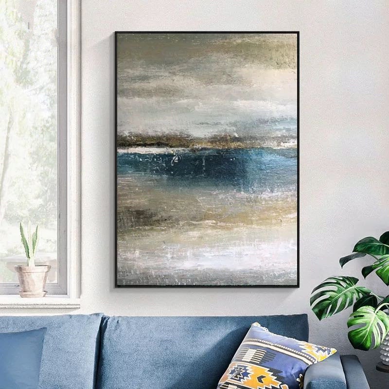 Gold Abstract Painting Modern Abstract Grey Blue Acrylic Painting Wp042