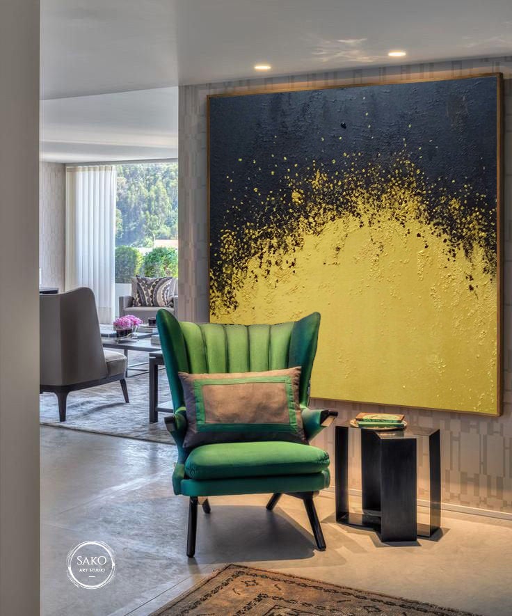 Gold Black Painting Gold Leaf Acrylic Canvas Art for Office Sp012