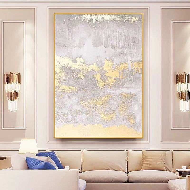 Gold Leaf Art Gray White Abstract Modern Painting Wp062