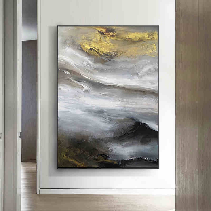Gold Ocean Art Acrylic Painting Hand Painted Large Living Room Wall Art Wp065