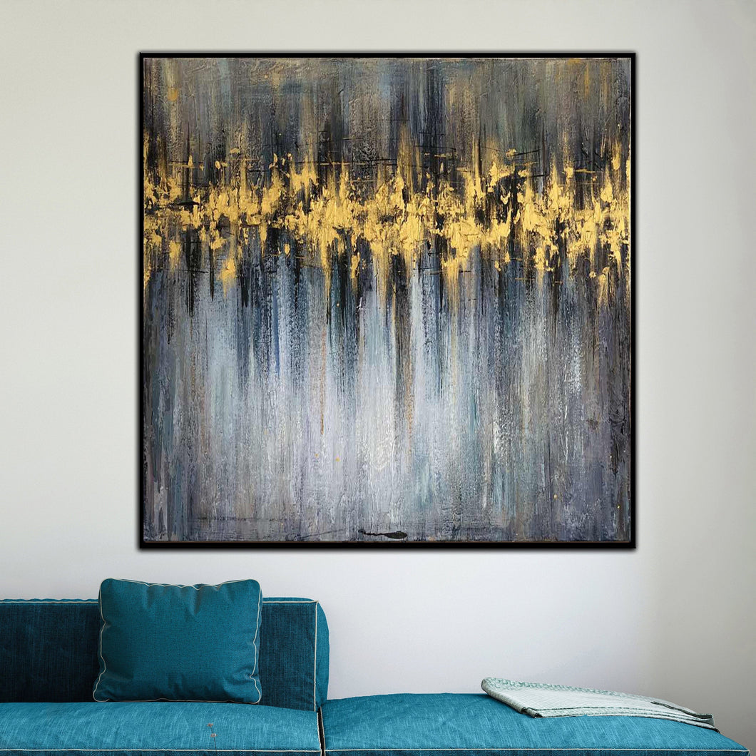 Gray Abstract Painting Gold Leaf Art Original Office Decor Contemporary Art Sp032