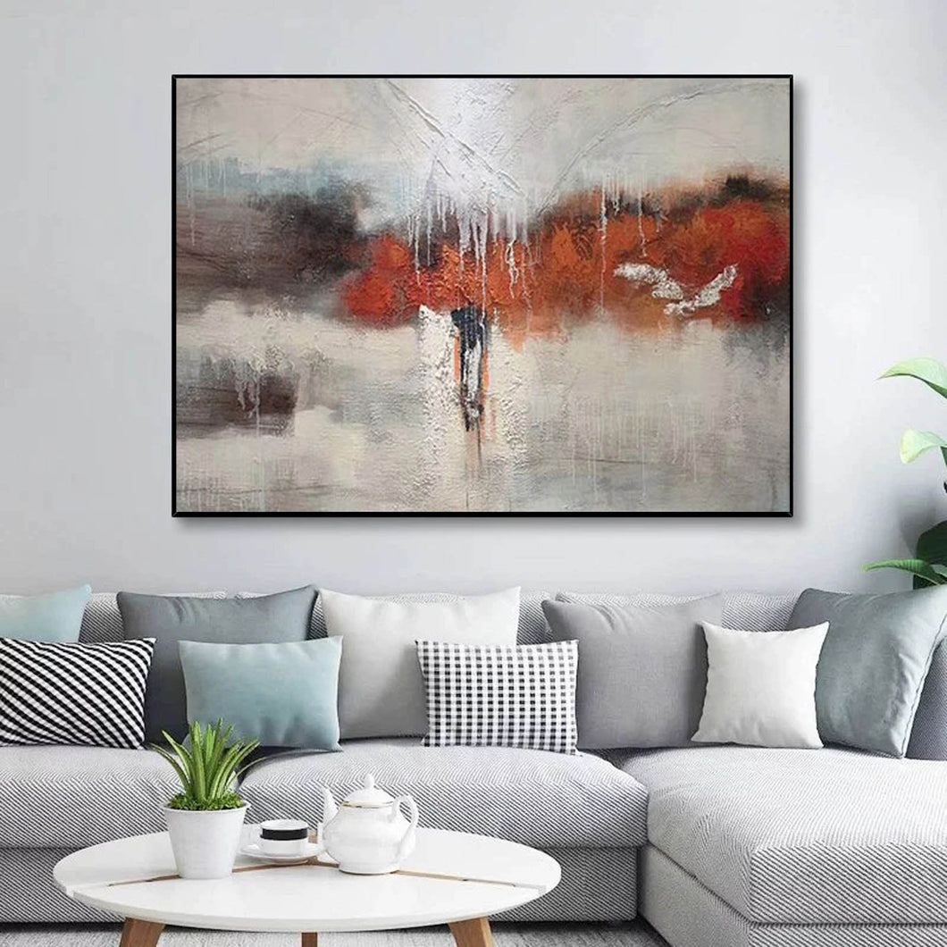 Gray Red White Textured Painting Oversized Abstract Art Wp044
