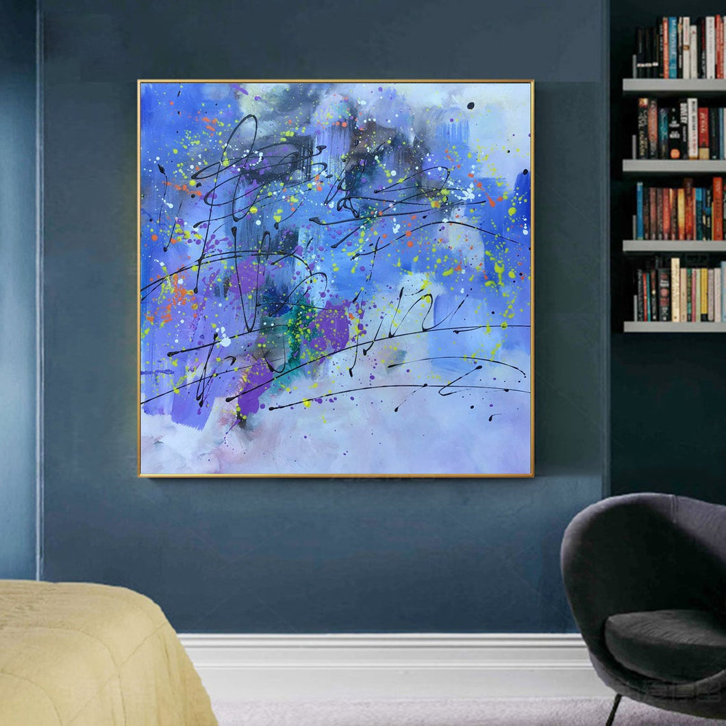 Jackson Pollock style Blue Abstract Painting Living Room Wp027