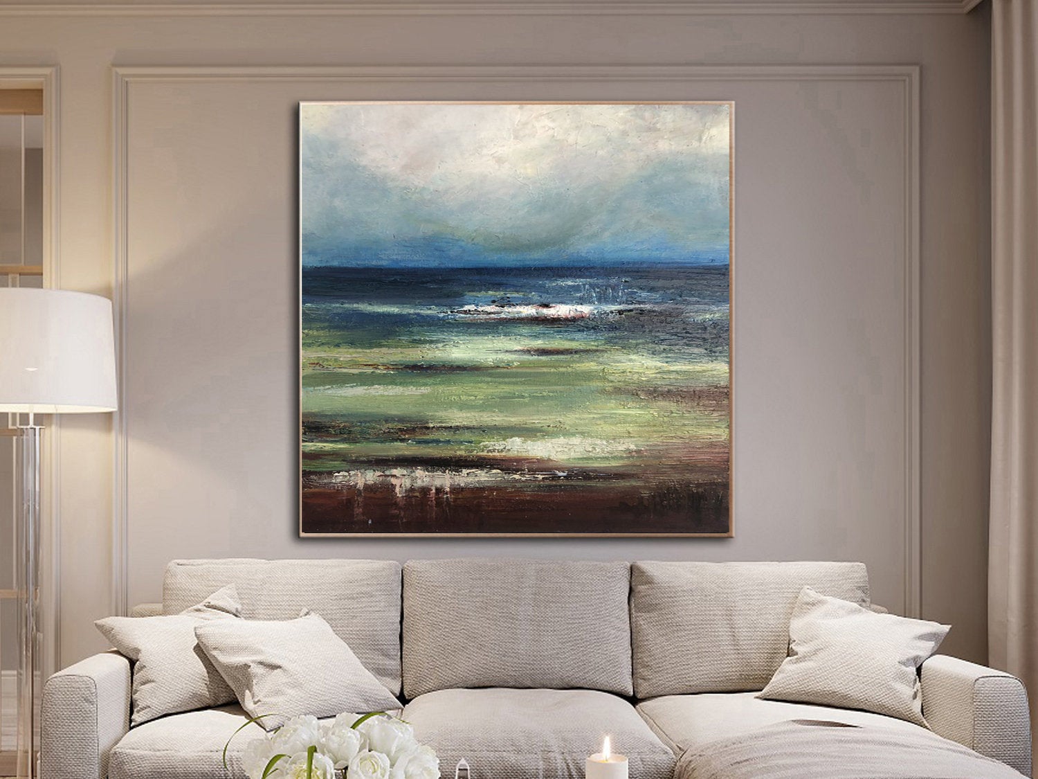 Ocean Wall Art Blue Landscape Painting Sp026 – Extra Large Wall Art