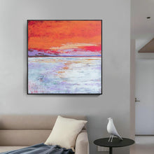 Load image into Gallery viewer, Orange Canvas Painting Purple Mountain Sea Wave Art Wp02
