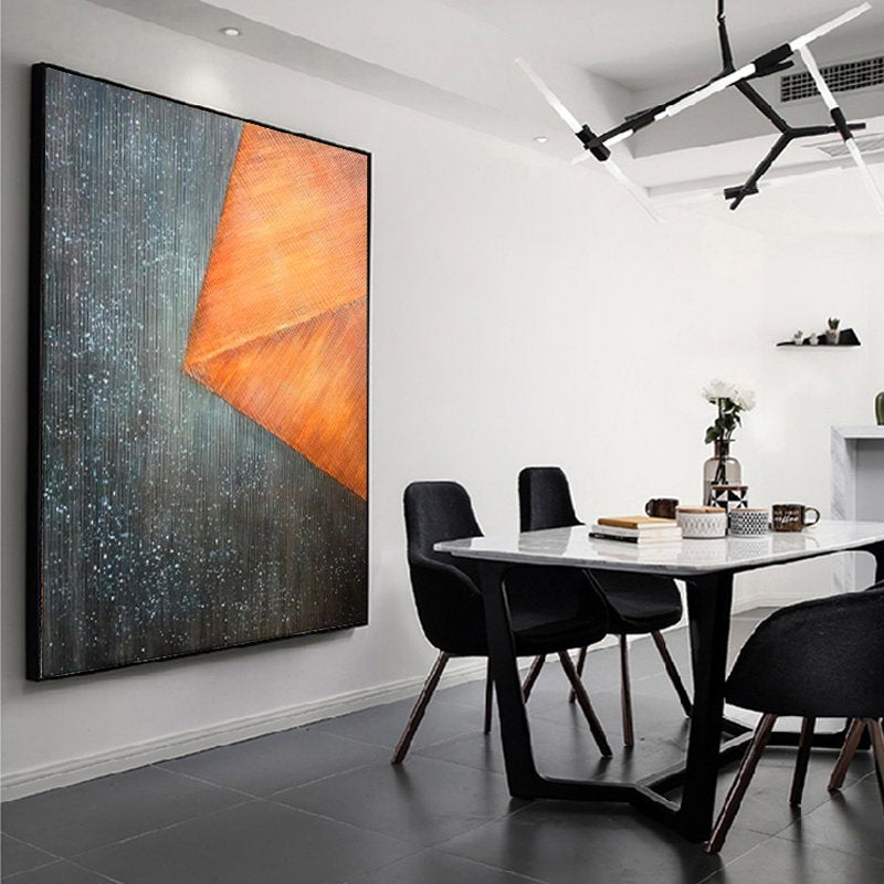 Orange Dark Grey Abstract Painting Geometric Art Wp023