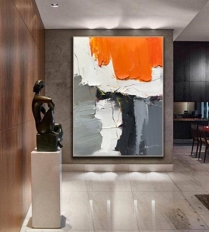 Orange White Grey Abstract Painting Palette Knife Paintings Kp124