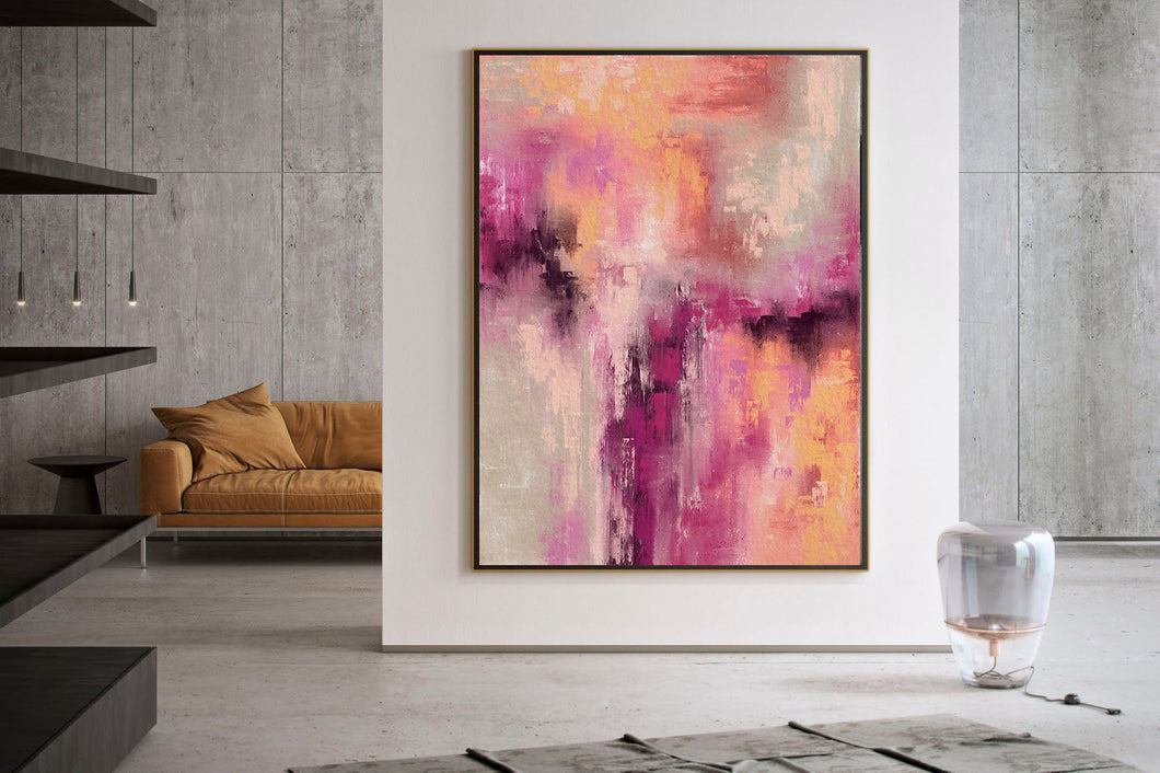 Pink Gray Yellow Abstract Painting on Canvas Kp093