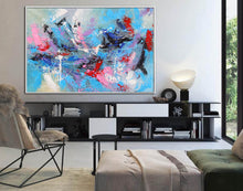 Load image into Gallery viewer, Red Blue Black Painting Original Jackson Pollock style Wp048
