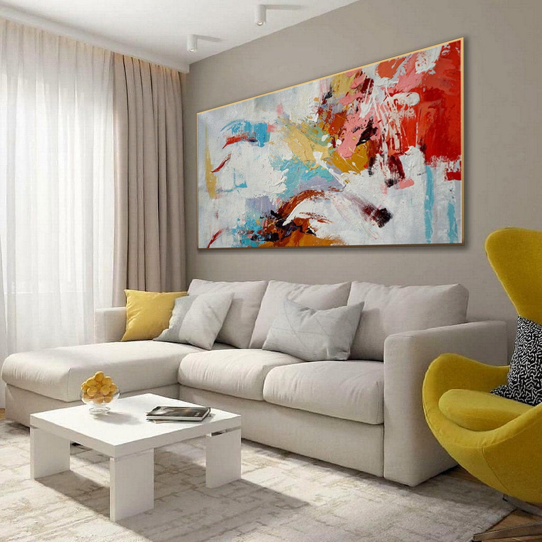Red Blue White Abstract Painting Yellow Modern Textured Art Sp097