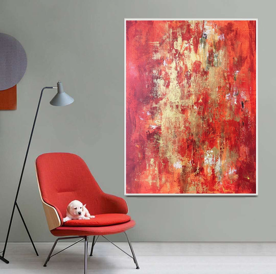 Red Gold Abstract Painting Gold Leaf Art Hand Painted Sp106