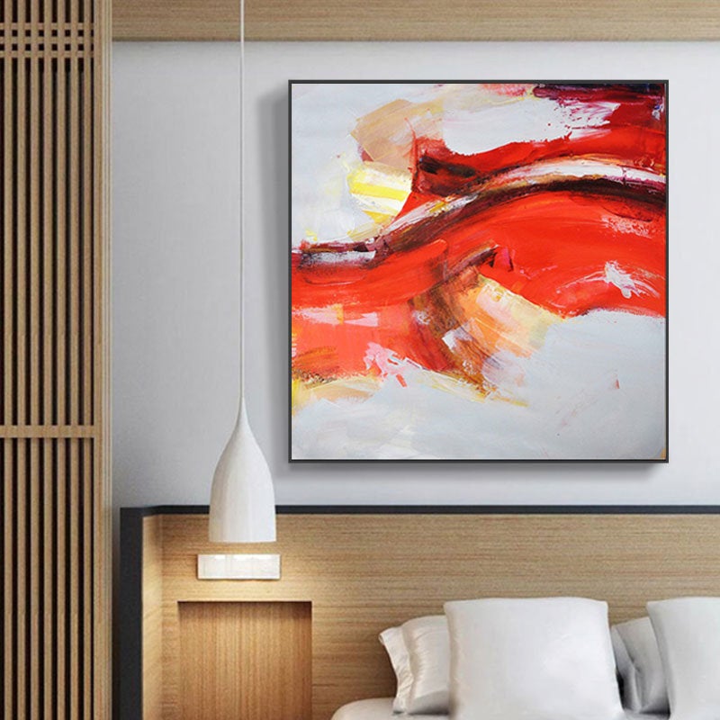 Red Palette Knife Painting on Canvas Yellow Brown Canvas Art Wp010