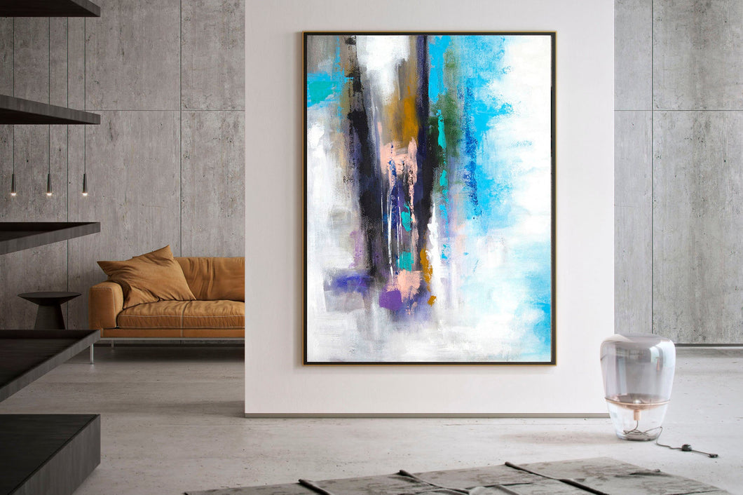 Sky Blue White Purple Abstract Painting on Canvas Contemporary Art Kp091