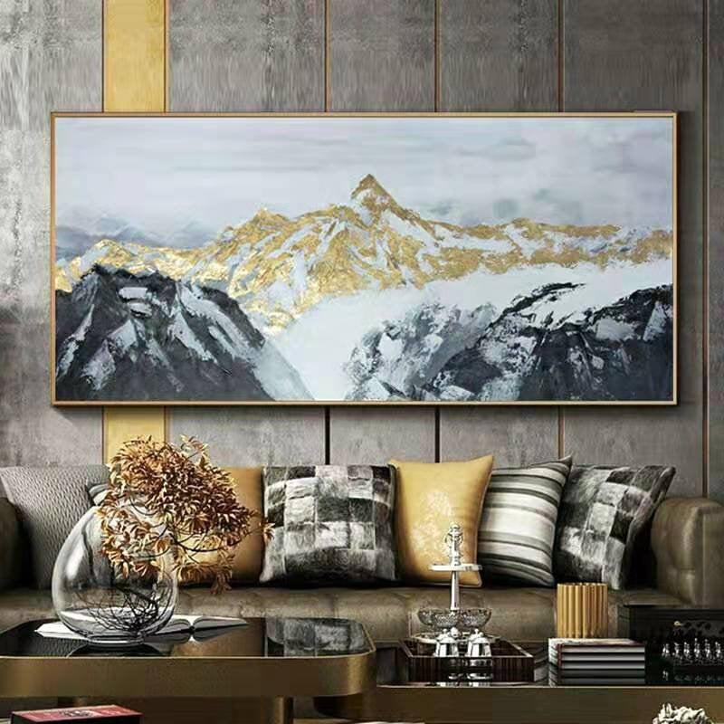 Snow Mountain Painting Sunshine Gold Leaf Wall Art Wp014