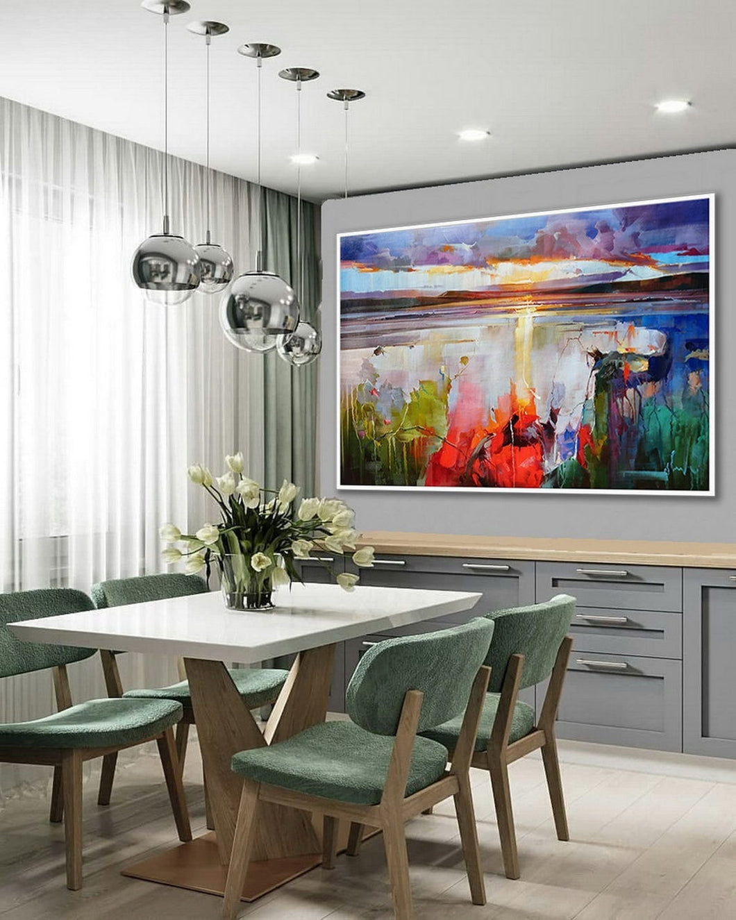 Sunrise Modern Painting Seascape Bright Color Abstract Art Sp075