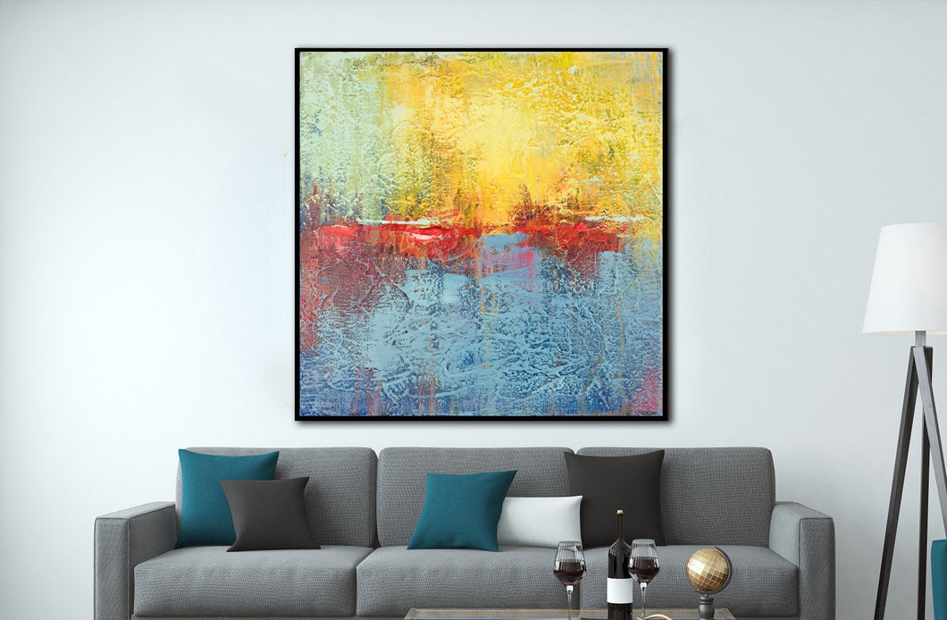 Yellow And Blue Abstract Painting Sunset Art On Canvas Sp058