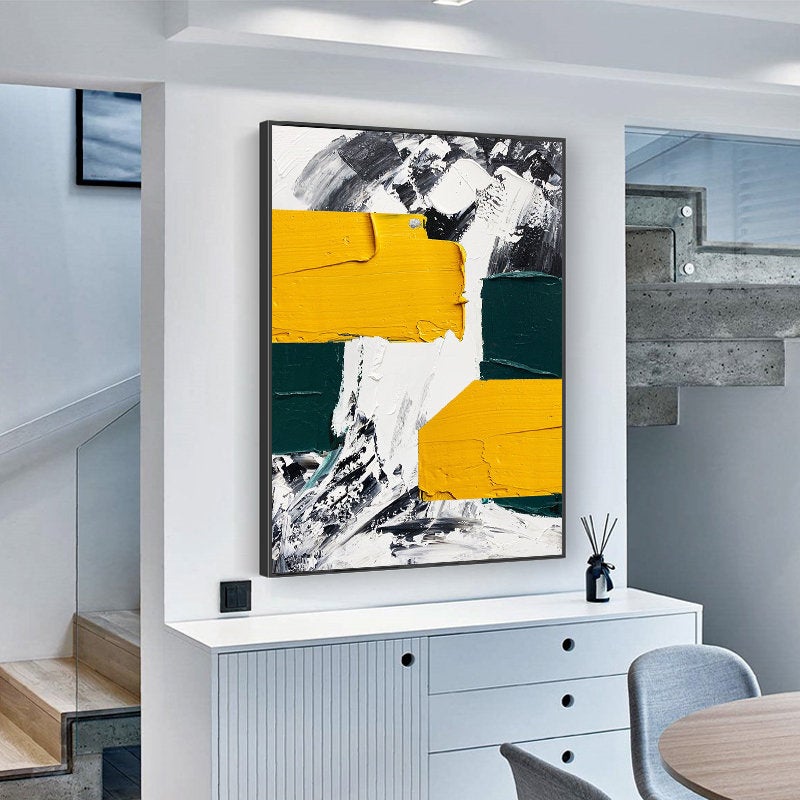 Yellow Black White Abstract Painting Geometric Art Sp109