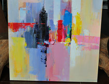 Load image into Gallery viewer, Yellow Blue Red Palette Knife Painting on Canvas Cityscape Wp038
