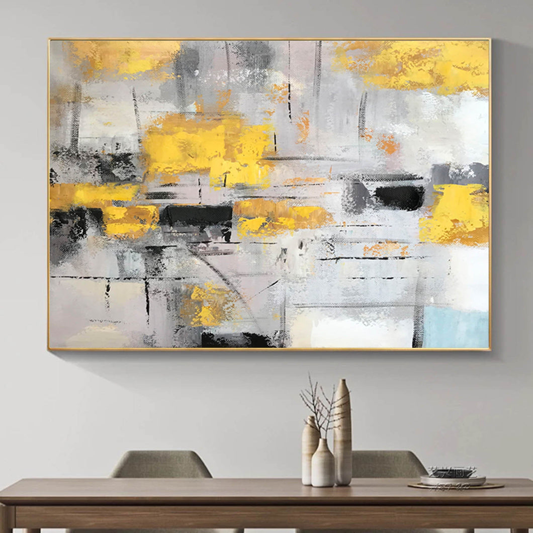 Yellow Gray Abstract Painting Dining Room Wall Art Wp007