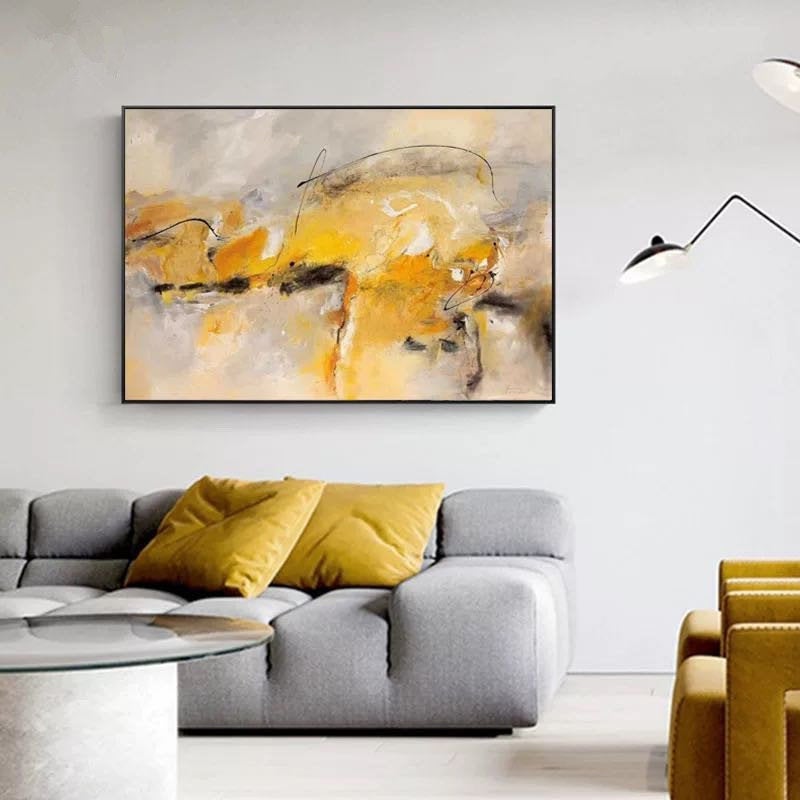 Yellow Gray Abstract Painting Living Room Wall Art Decor Wp015 Extra