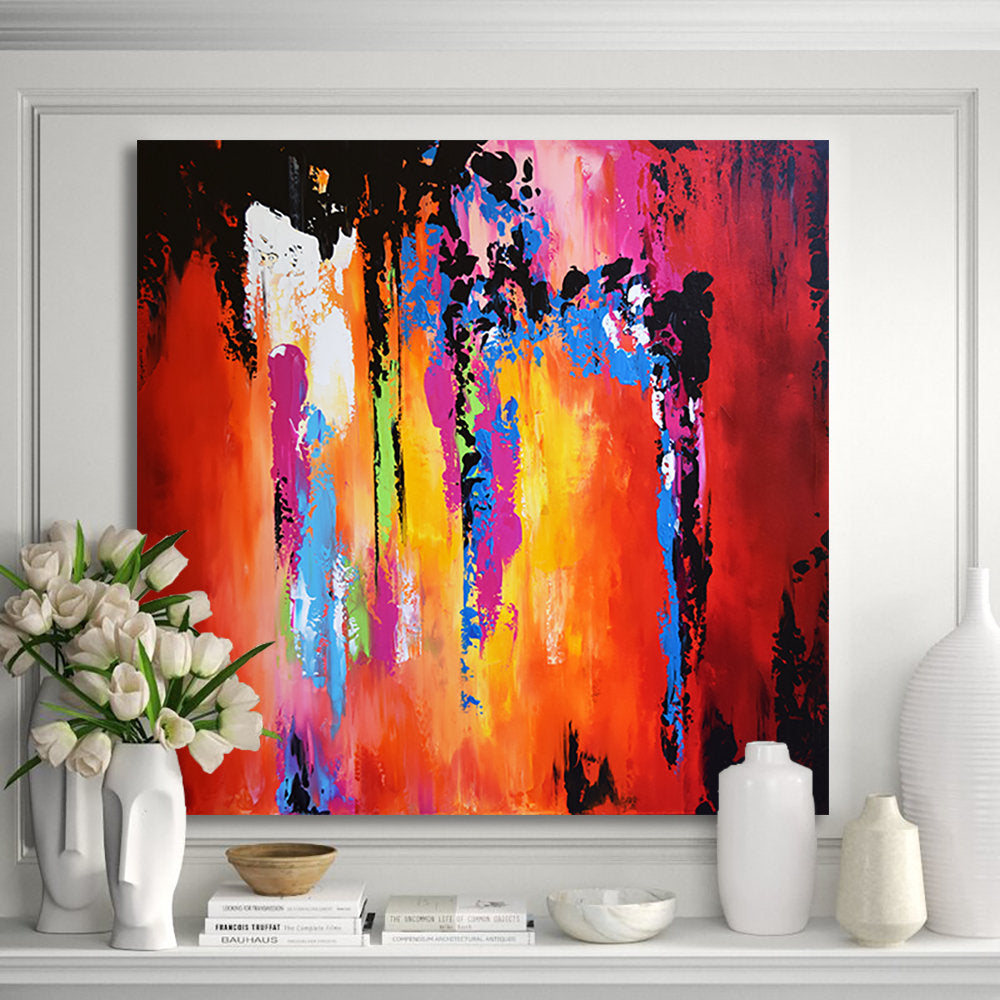 Yellow Orange Red Purple Abstract Painting Colorful Living Room Art Wp053