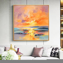 Load image into Gallery viewer, Yellow Pink Sunrise Scenery Seascape Wave Art Blue Sea Canvas Painting Sp110
