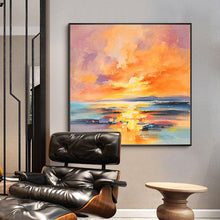 Load image into Gallery viewer, Yellow Pink Sunrise Scenery Seascape Wave Art Blue Sea Canvas Painting Sp110
