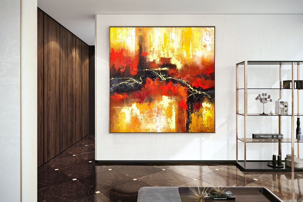 Yellow Red Black Abstract Painting Coloful Paintings Modern Wall Decor Kp121