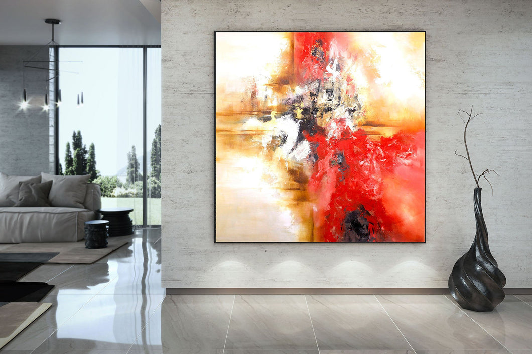 Yellow White Red Abstract Painting for Dining Room Kp104