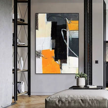 Load image into Gallery viewer, Yellow canvas painting Beige Black painting Geometric Art Wp071
