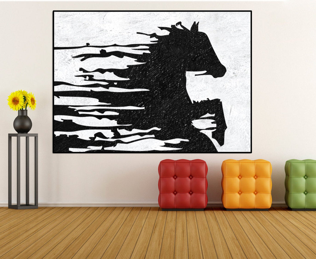 Black and White Horse Painting Canvas Wall Art Fp022