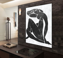 Load image into Gallery viewer, Abstract Nude Painting on Canvas Black and White Handmade Fp005
