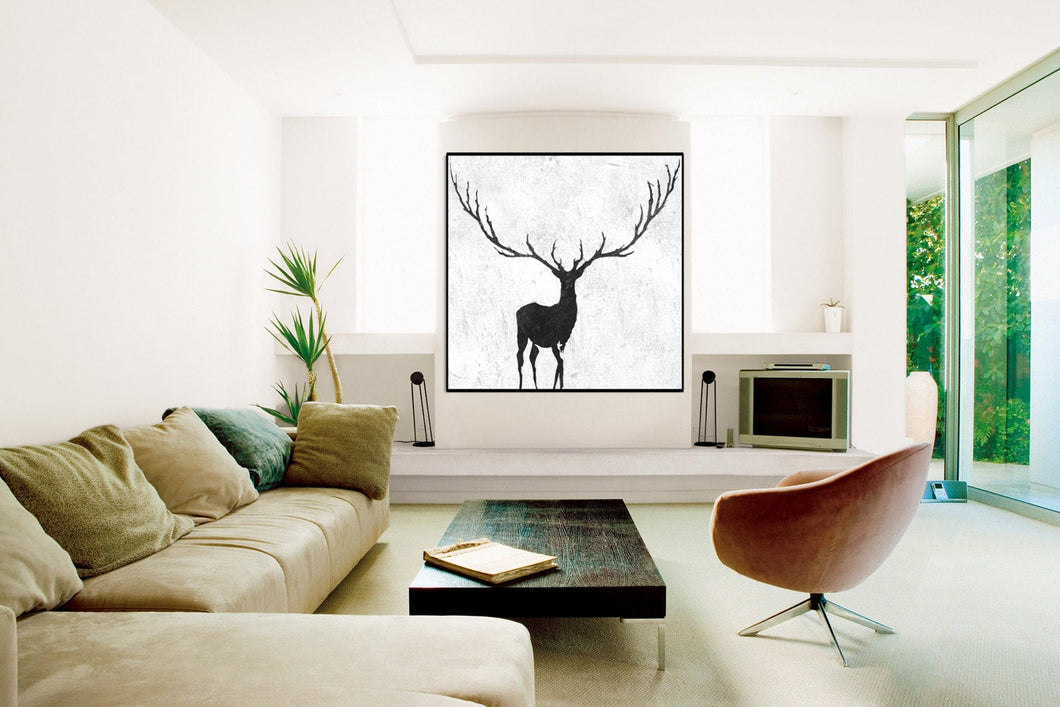 Large Abstract Deer Painting Black and White Painting Yp093