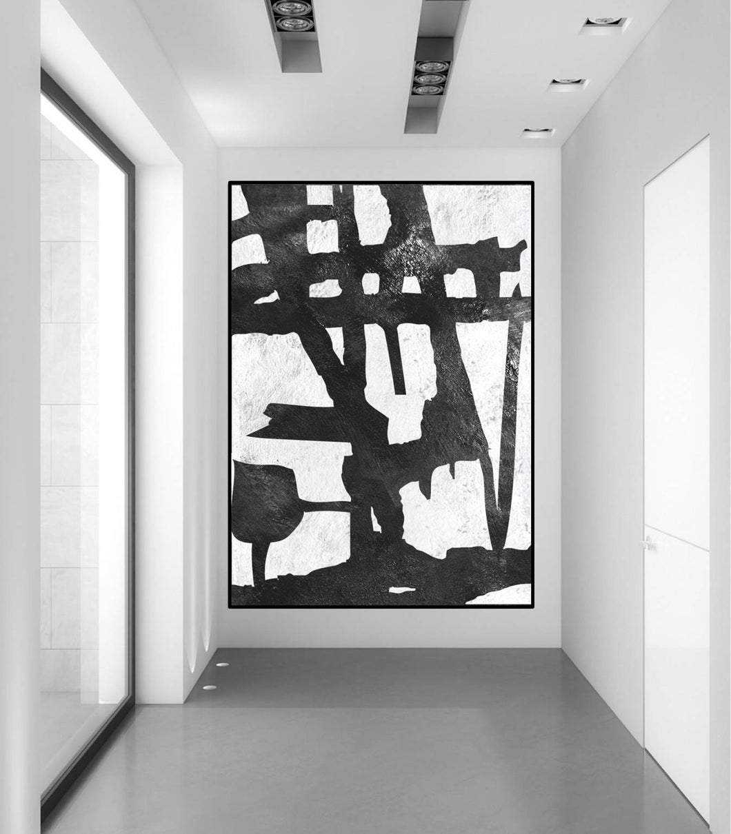 Black and White Wall Art, Minimalist Original Painting Fp003