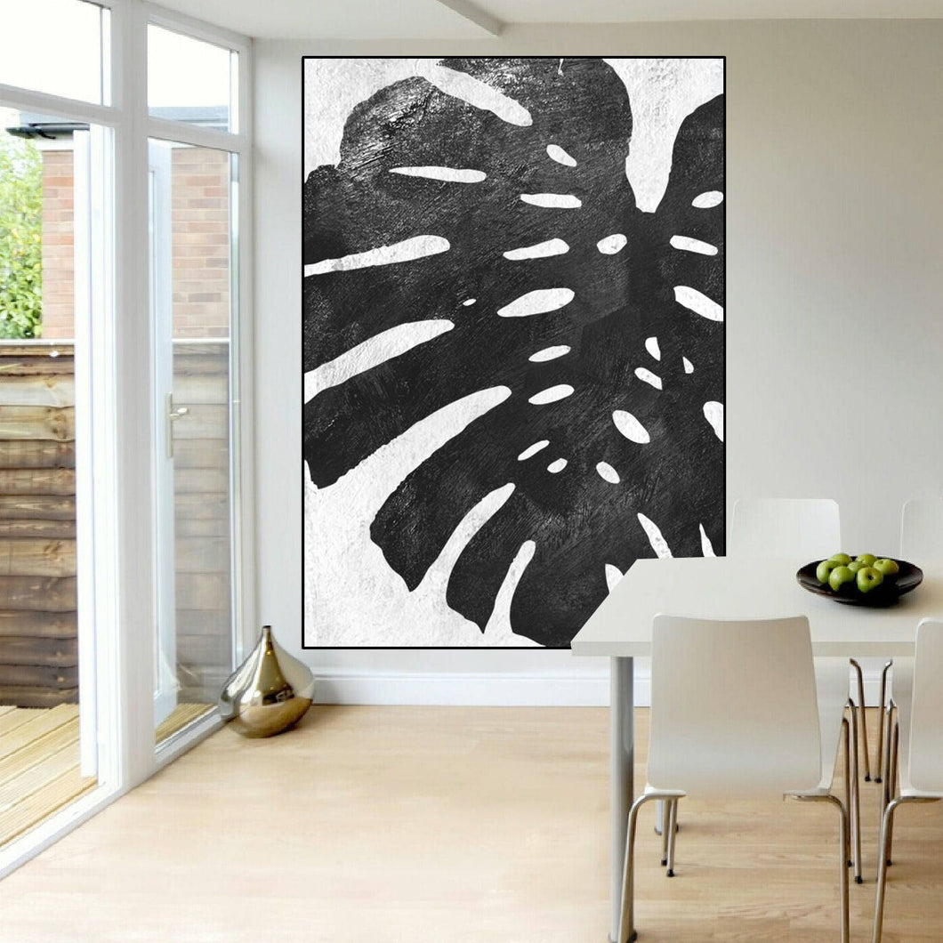 Tropical Leaf Original Abstract Painting Black and White Painting Yp094