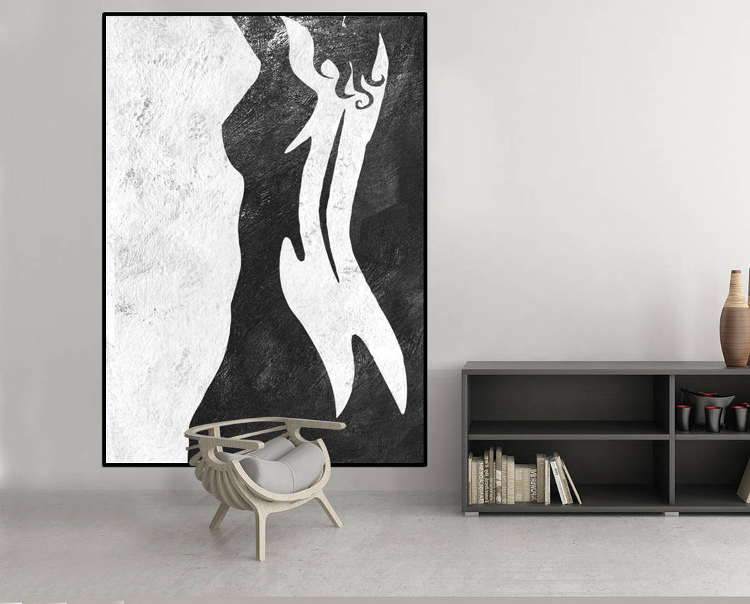 Abstract Nude Woman Painting Black and White Wall Decor Fp004