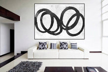 Load image into Gallery viewer, Black and White Circles Handmade Original Abstract Painting Fp013
