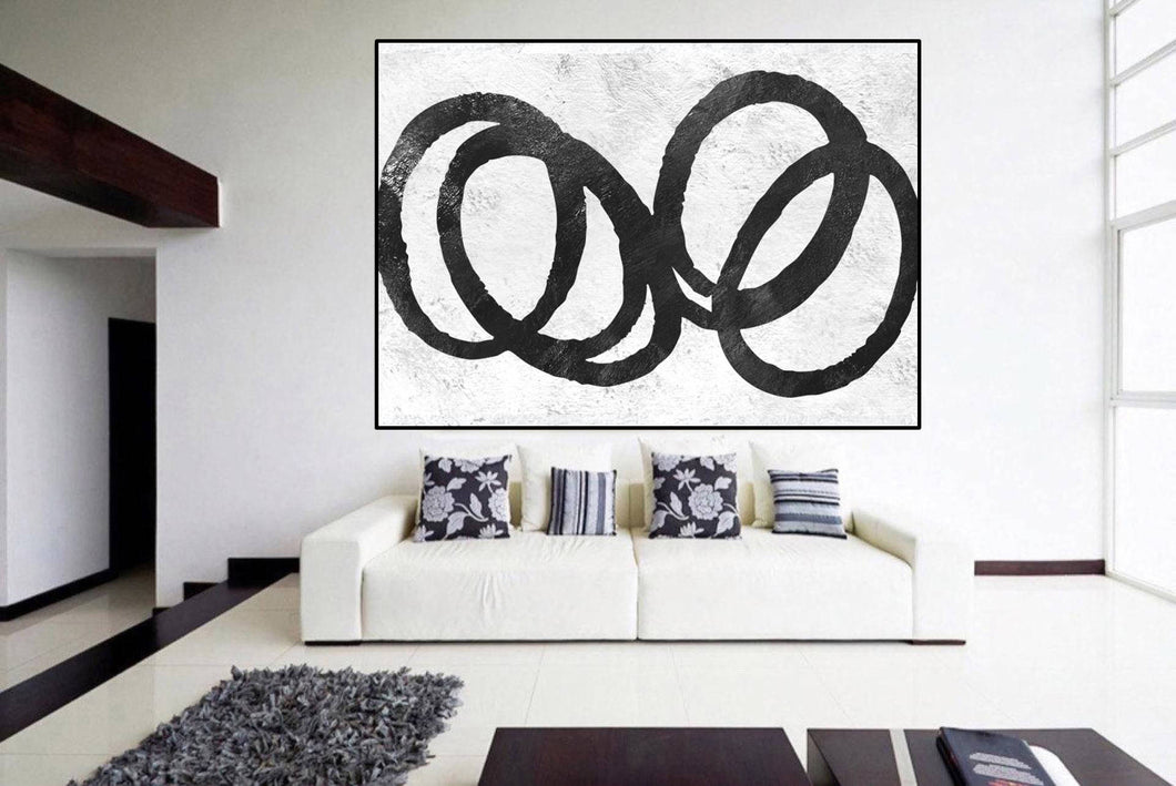 Black and White Circles Handmade Original Abstract Painting Fp013
