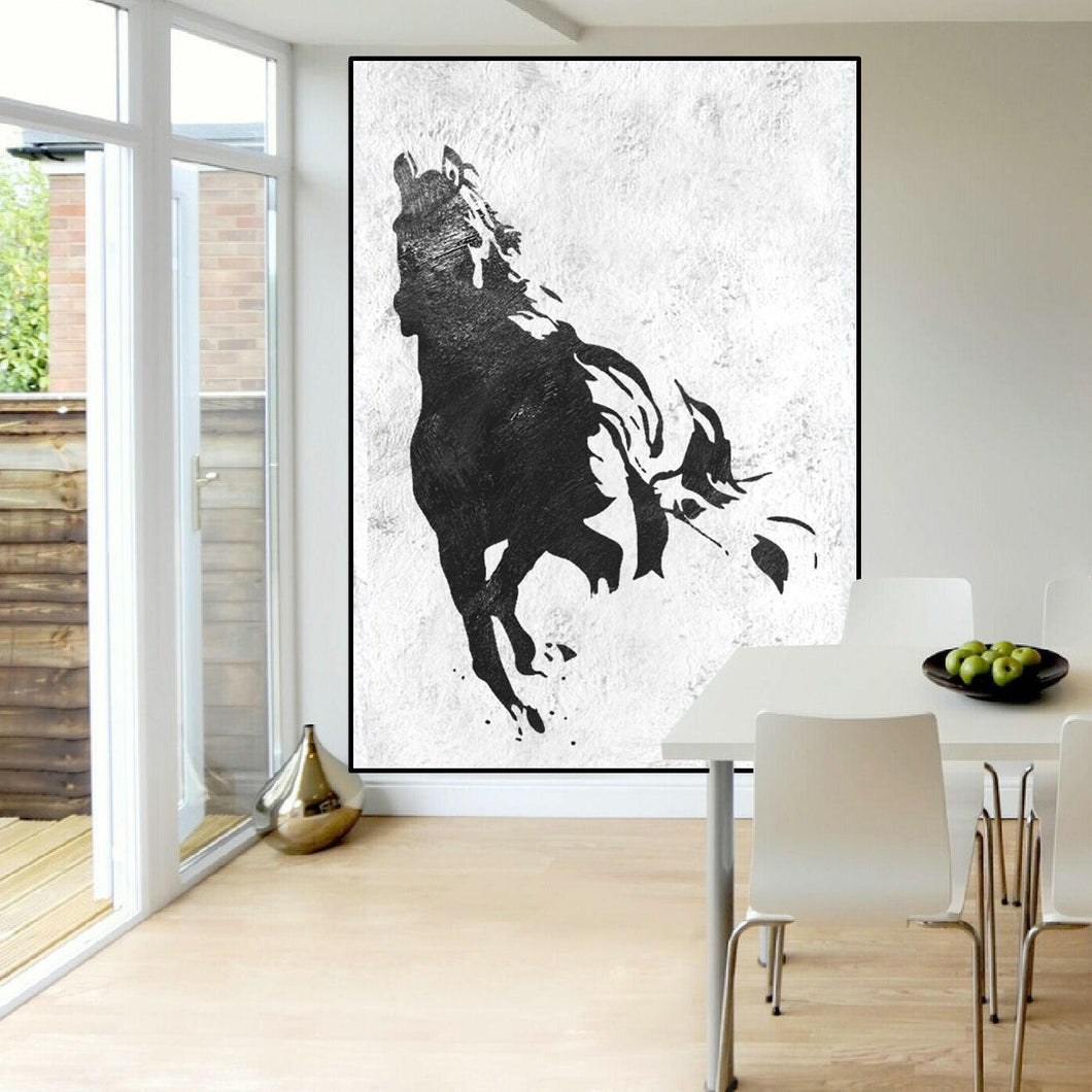 Abstract Horse Painting Black and White Handmade Original Painting Fp019