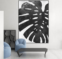Load image into Gallery viewer, Tropical Leaf Original Abstract Painting Black and White Painting Yp094
