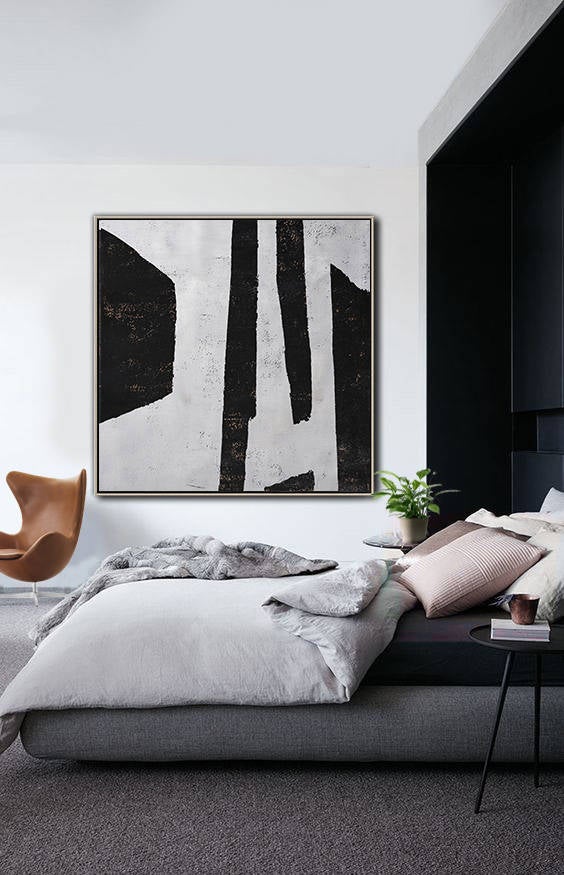 Black And White Abstract Painting on Canvas Minimalist Painting Fp017