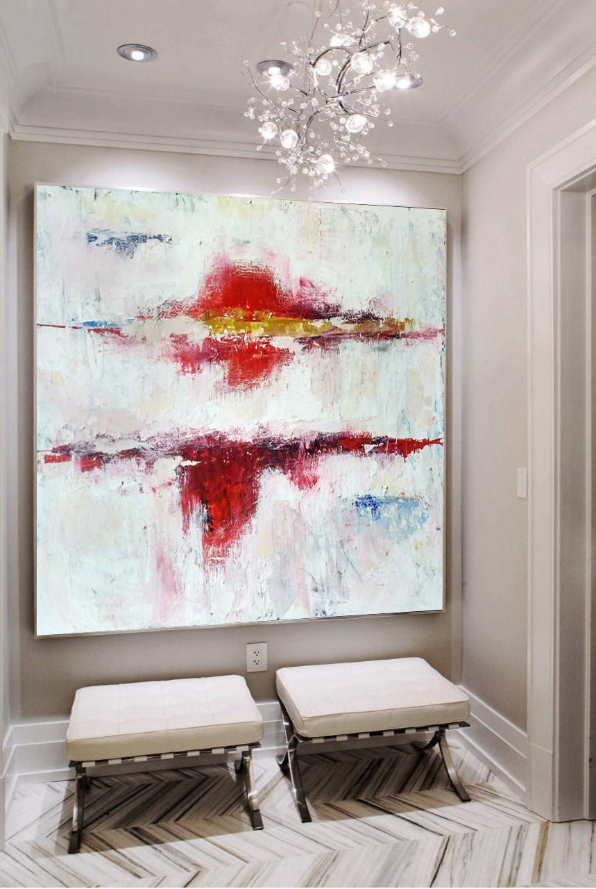 White And Red Abstract Painting Glod Dining Room Wall Art Ap065